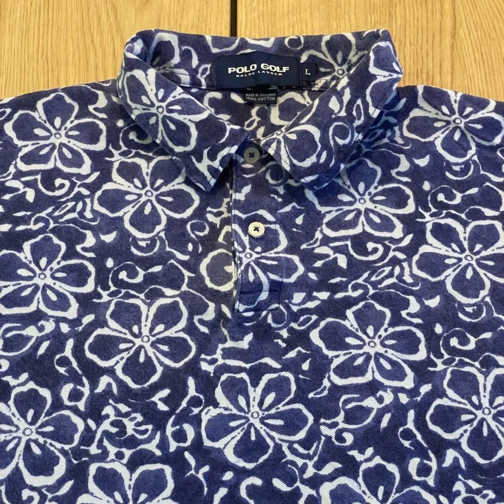 Polo Golf Ralph Lauren Tropical AOP polo Shirt Men's Large Navy white